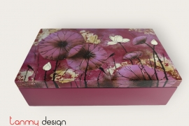 Purple rectangular lacquer box hand-painted with water lily pond 18*30cm